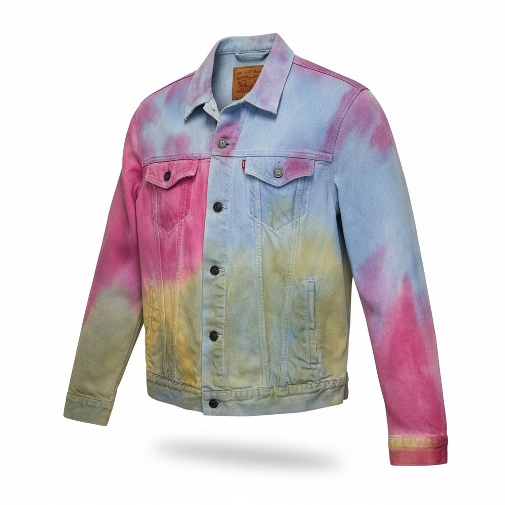 Levi's Men Tie Dye Trucker Jacket Pastel Denim Large L Dead Head Lover